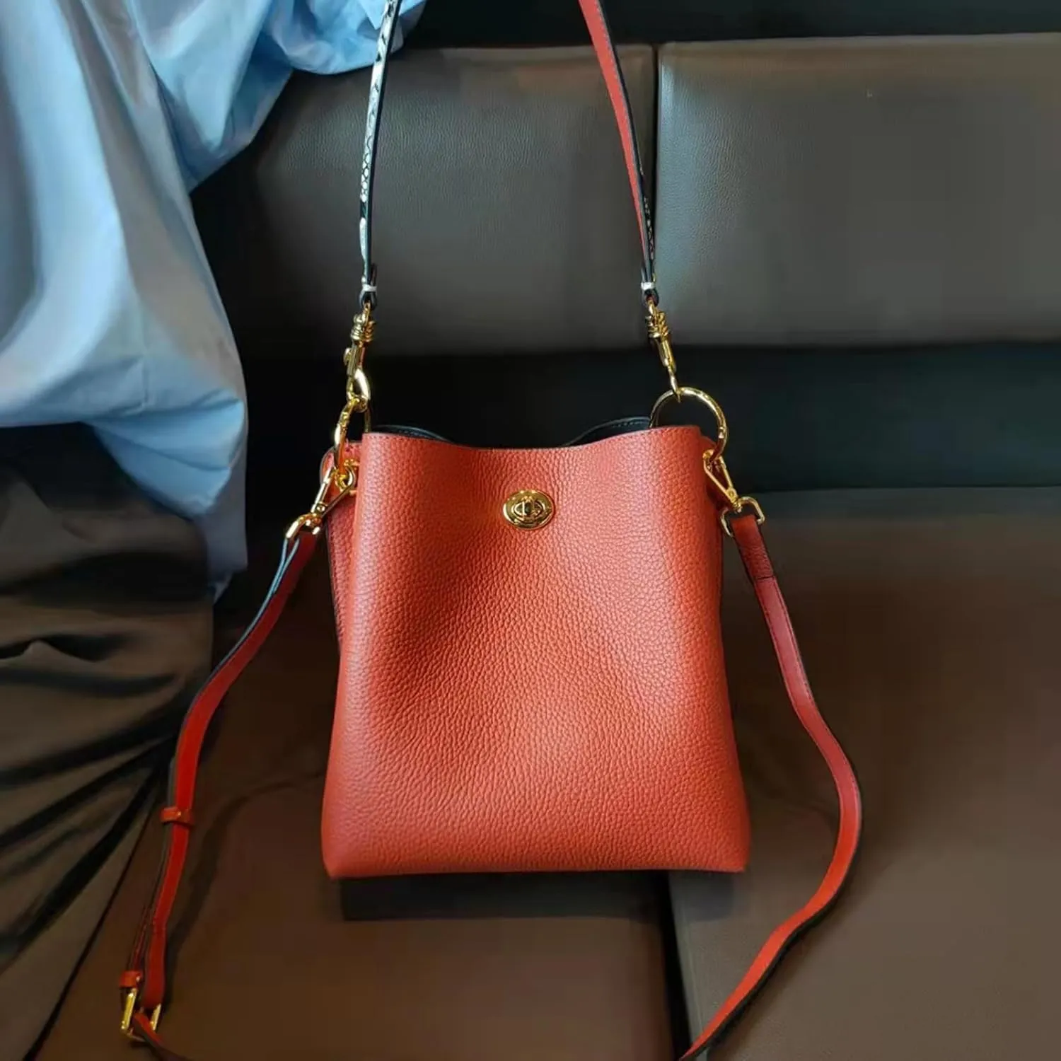 Trendy bucket bag for women,genuine leather shoulder bag,tote,simple and versatile crossbody bag with two straps.Hobo Purse,