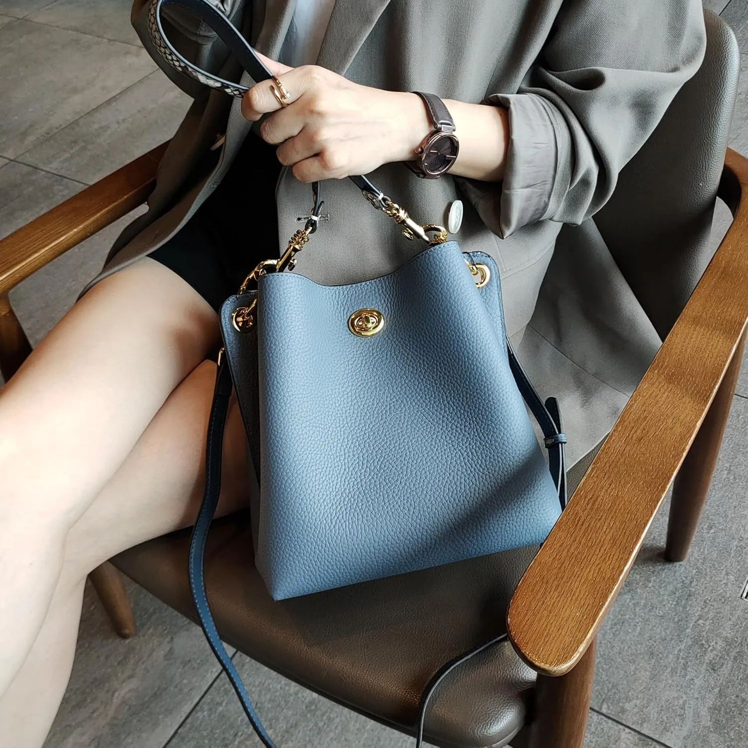 Trendy bucket bag for women,genuine leather shoulder bag,tote,simple and versatile crossbody bag with two straps.Hobo Purse,