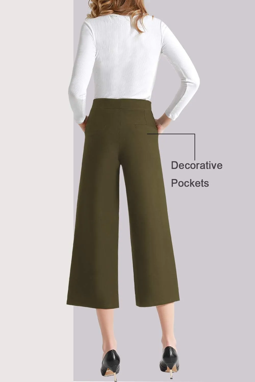 Tsful Wide Leg Pants for Women Trousers High Waisted Dress Pants Business Casual Summer Capris Stretch Pull On Work Slacks