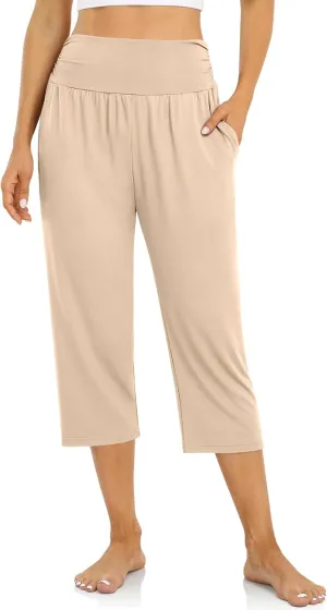 UEU Women's Capri Pants Summer Loose Yoga Pants Comfy Workout Cropprd Pants with Pockets