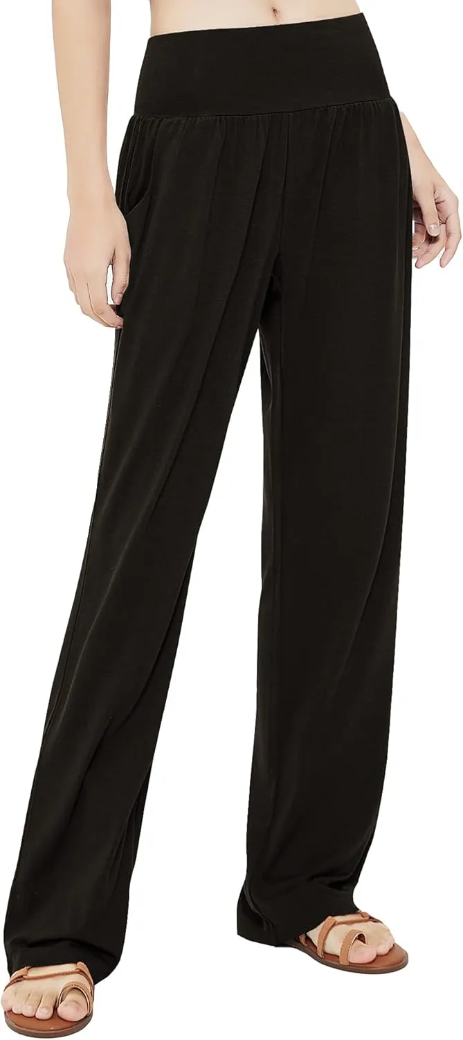 Urban CoCo Women's Comfy Yoga Pants Casual Wide Leg Sweatpants High Waist Stretch Trousers with Pockets