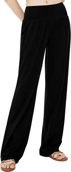 Urban CoCo Women's Comfy Yoga Pants Casual Wide Leg Sweatpants High Waist Stretch Trousers with Pockets