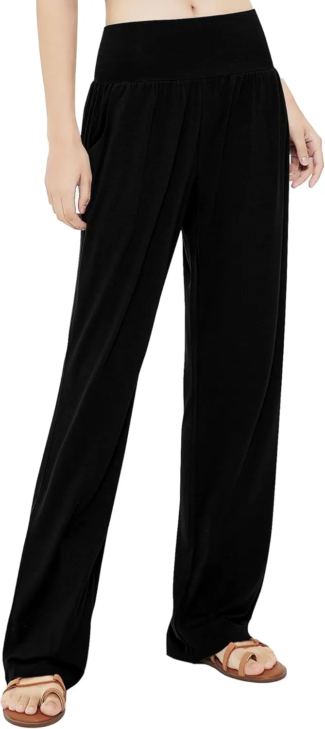 Urban CoCo Women's Comfy Yoga Pants Casual Wide Leg Sweatpants High Waist Stretch Trousers with Pockets