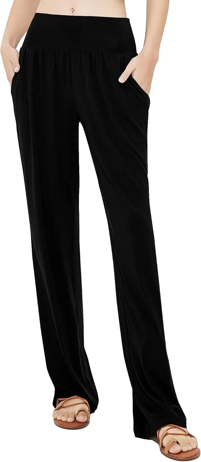 Urban CoCo Women's Comfy Yoga Pants Casual Wide Leg Sweatpants High Waist Stretch Trousers with Pockets