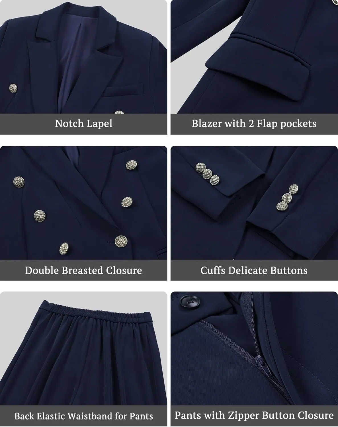 V VOCNI Womens Suits 2 Piece Set Double Breasted Business Office Blazer Work Pants Set Dressy Casual Workwear Outfits