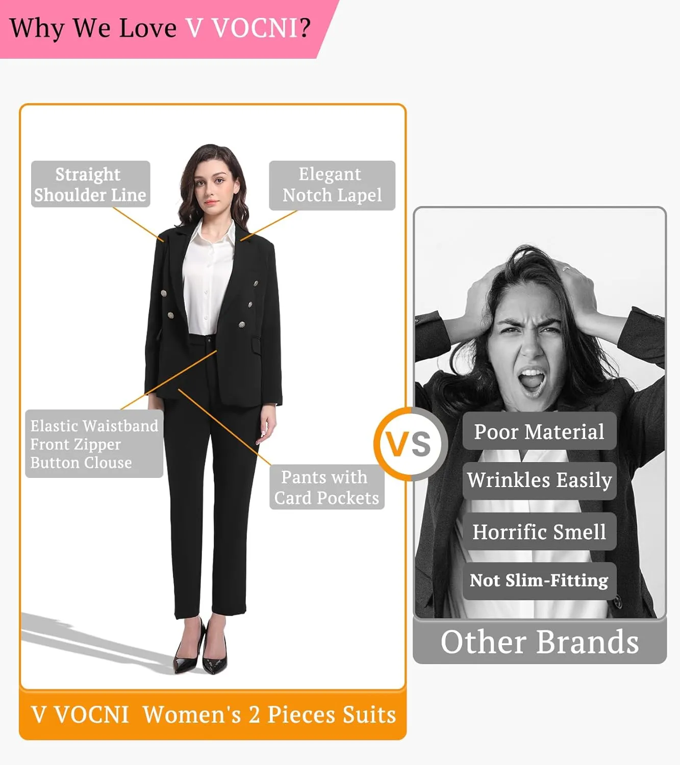 V VOCNI Womens Suits 2 Piece Set Double Breasted Business Office Blazer Work Pants Set Dressy Casual Workwear Outfits