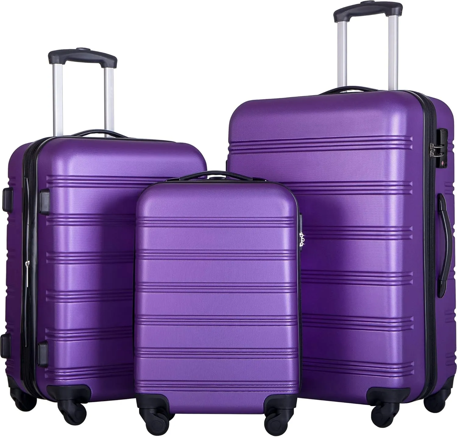 Versatile 3 Piece Hardside Spinner Luggage Set for All Travelers, 20-inch, 24-inch, and 28-inch Sizes, Purple