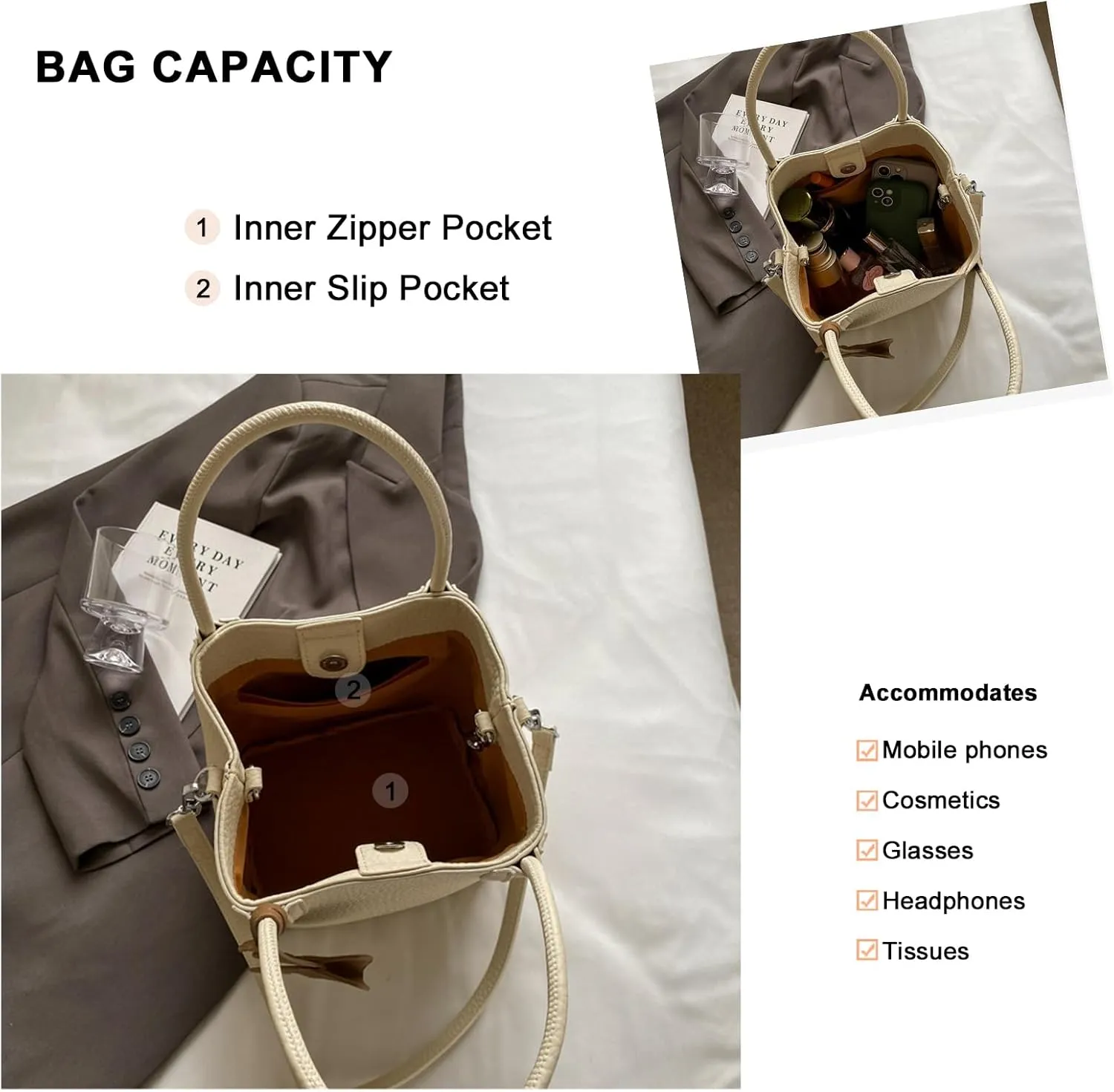 Versatile PU Leather Bucket Bag for Women  Small Crossbody Purse with Top Handle, Lightweight Shoulder Bag for Daily Use