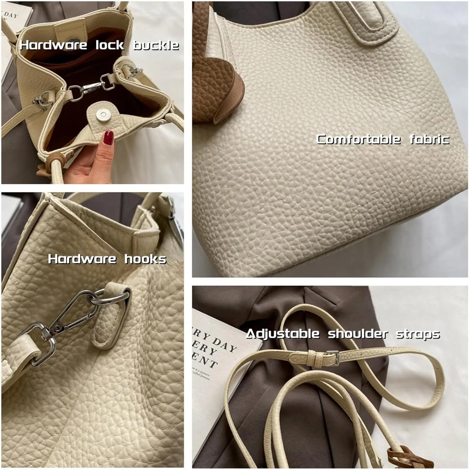 Versatile PU Leather Bucket Bag for Women  Small Crossbody Purse with Top Handle, Lightweight Shoulder Bag for Daily Use