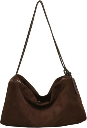 Versatile Suede Shoulder Bag for Women Large Capacity Hobo Bag Causal Satchel Purse Retro Crossbody Bag with Adjustable Strap