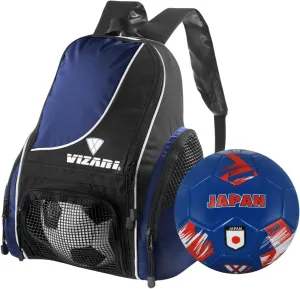 Vizari Solano Multi-Sport Backpack (Navy) with National Team Soccer Ball Combo | Versatile Sports Backpack with Durable Faux Leather & Rubber Country Ball (Japan, Size 5)