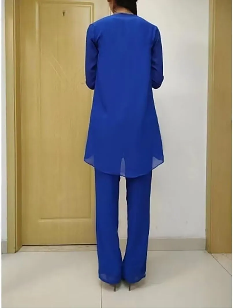 VK Selec Generous Chiffon Mother of The Bride 3 Pieces Straight Leg Pants Suits Wedding Formal Women