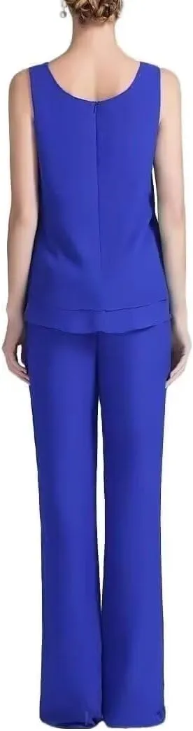 VK Selec Generous Chiffon Mother of The Bride 3 Pieces Straight Leg Pants Suits Wedding Formal Women