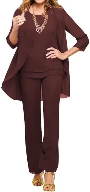 VK Selec Generous Chiffon Mother of The Bride 3 Pieces Straight Leg Pants Suits Wedding Formal Women