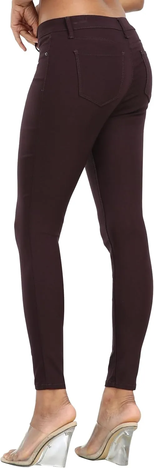 WAYRUNZ Womens Hyper Ultra Stretch Comfy Pants Colored Mid-Rise Skinny Jean Juniors Jegging