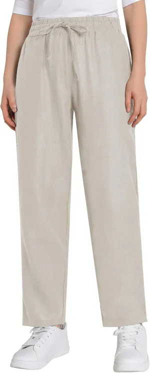 Weintee Women's Petite Linen Pants with Pockets for Summer