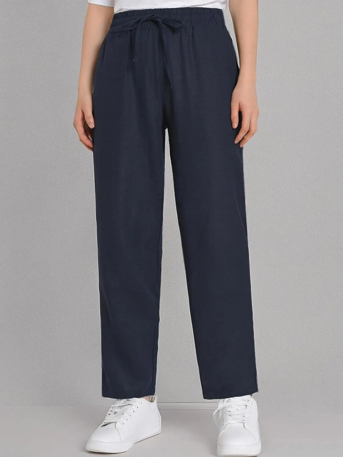 Weintee Women's Petite Linen Pants with Pockets for Summer