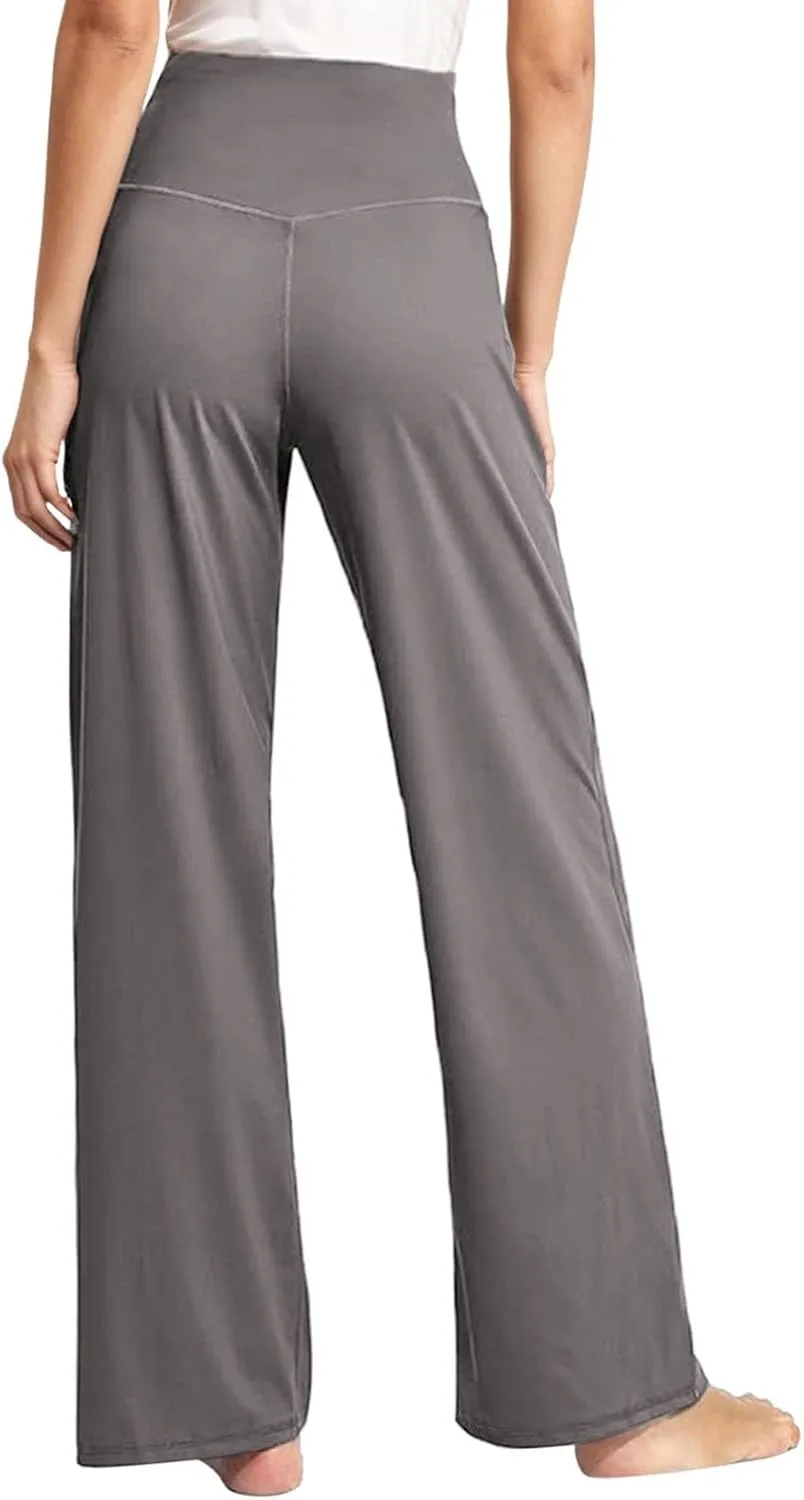 Wide Leg Yoga Pants for Women High Waist Loose Fit Comfy Pajama Pants Stretch Open Bottom Workout Athletic Trousers