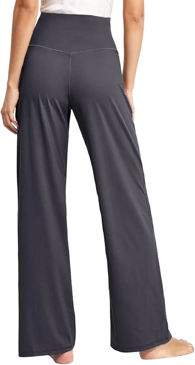 Wide Leg Yoga Pants for Women High Waist Loose Fit Comfy Pajama Pants Stretch Open Bottom Workout Athletic Trousers