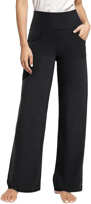 Wide Leg Yoga Pants for Women High Waist Loose Fit Comfy Pajama Pants Stretch Open Bottom Workout Athletic Trousers