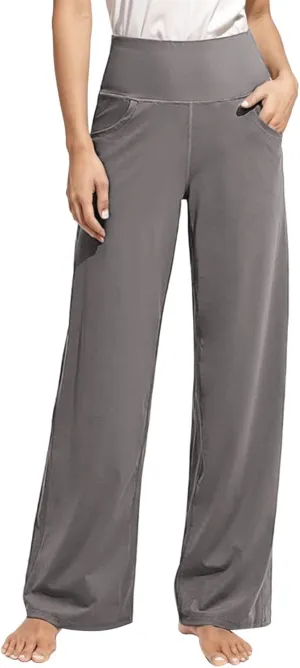 Wide Leg Yoga Pants for Women High Waist Loose Fit Comfy Pajama Pants Stretch Open Bottom Workout Athletic Trousers