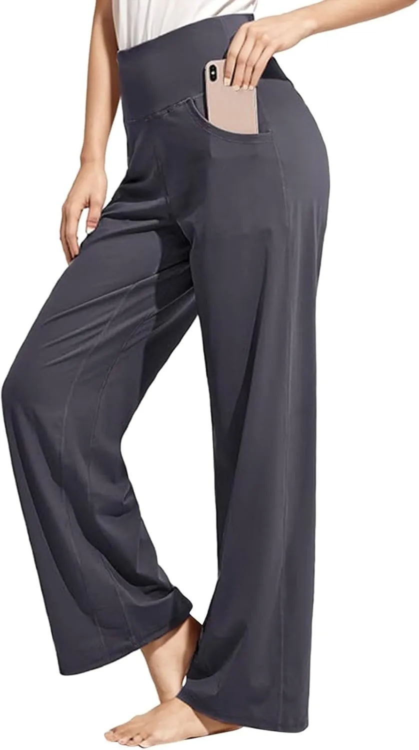 Wide Leg Yoga Pants for Women High Waist Loose Fit Comfy Pajama Pants Stretch Open Bottom Workout Athletic Trousers
