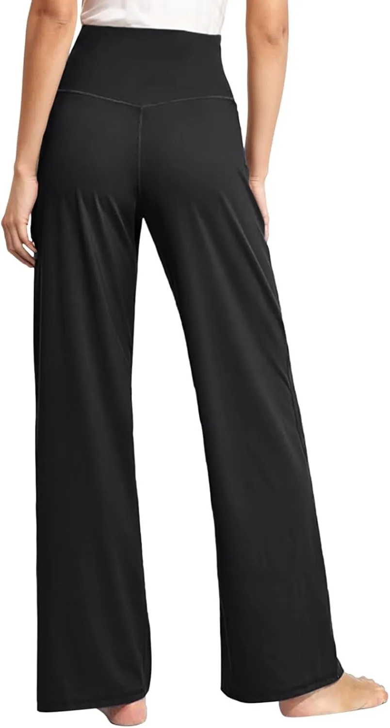 Wide Leg Yoga Pants for Women High Waist Loose Fit Comfy Pajama Pants Stretch Open Bottom Workout Athletic Trousers