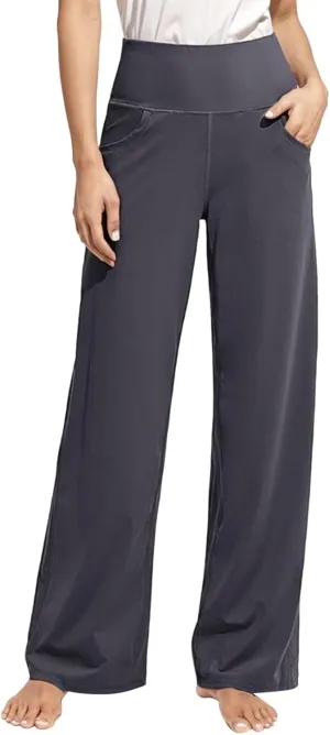 Wide Leg Yoga Pants for Women High Waist Loose Fit Comfy Pajama Pants Stretch Open Bottom Workout Athletic Trousers