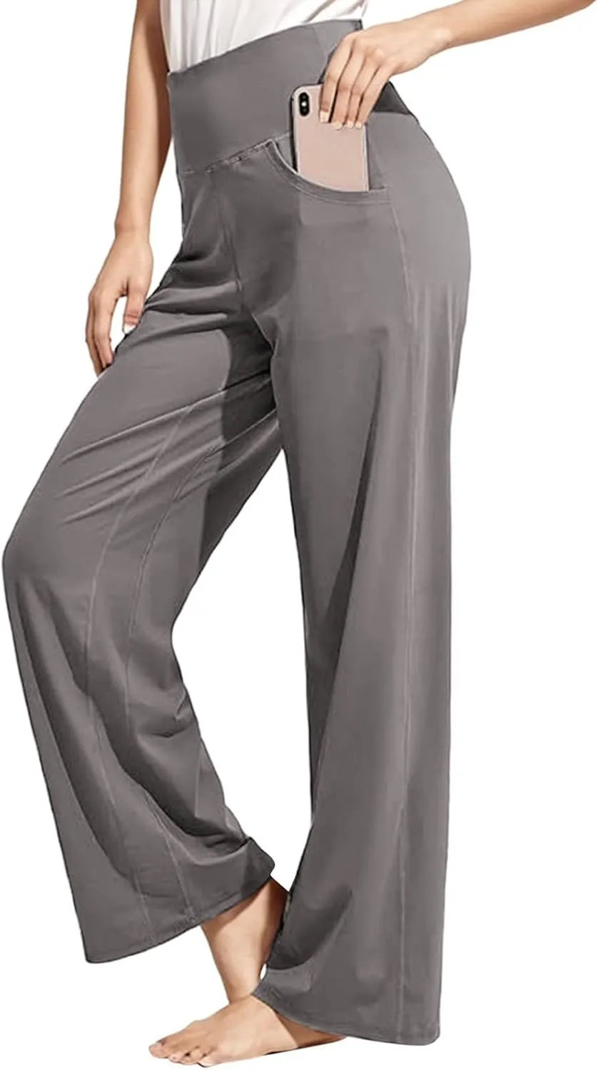 Wide Leg Yoga Pants for Women High Waist Loose Fit Comfy Pajama Pants Stretch Open Bottom Workout Athletic Trousers