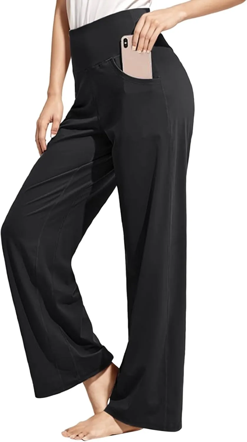 Wide Leg Yoga Pants for Women High Waist Loose Fit Comfy Pajama Pants Stretch Open Bottom Workout Athletic Trousers