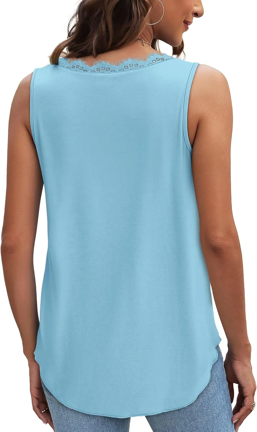 WIHOLL Womens Summer Tank Tops Loose Fit Lace V Neck Sleeveless Tops Shirts Dressy Casual Flowy(S-3XL)