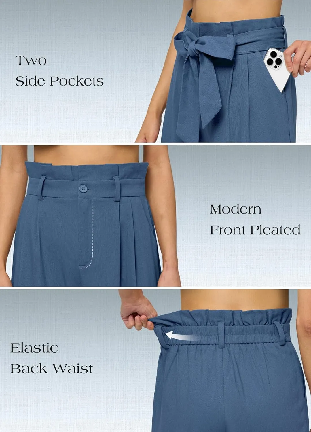 Willit Women Linen Pants Casual Wide Leg Dress Pants High Waisted Paperbag Work Slacks Tie Knot Trousers Pockets 28"/30"/ 32"