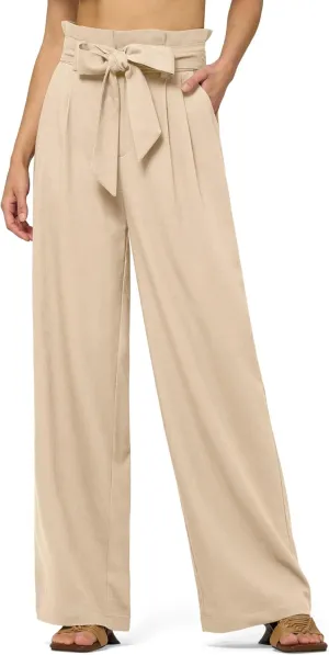 Willit Women Linen Pants Casual Wide Leg Dress Pants High Waisted Paperbag Work Trousers Summer Tie Knot Pockets 28"/30"/32''