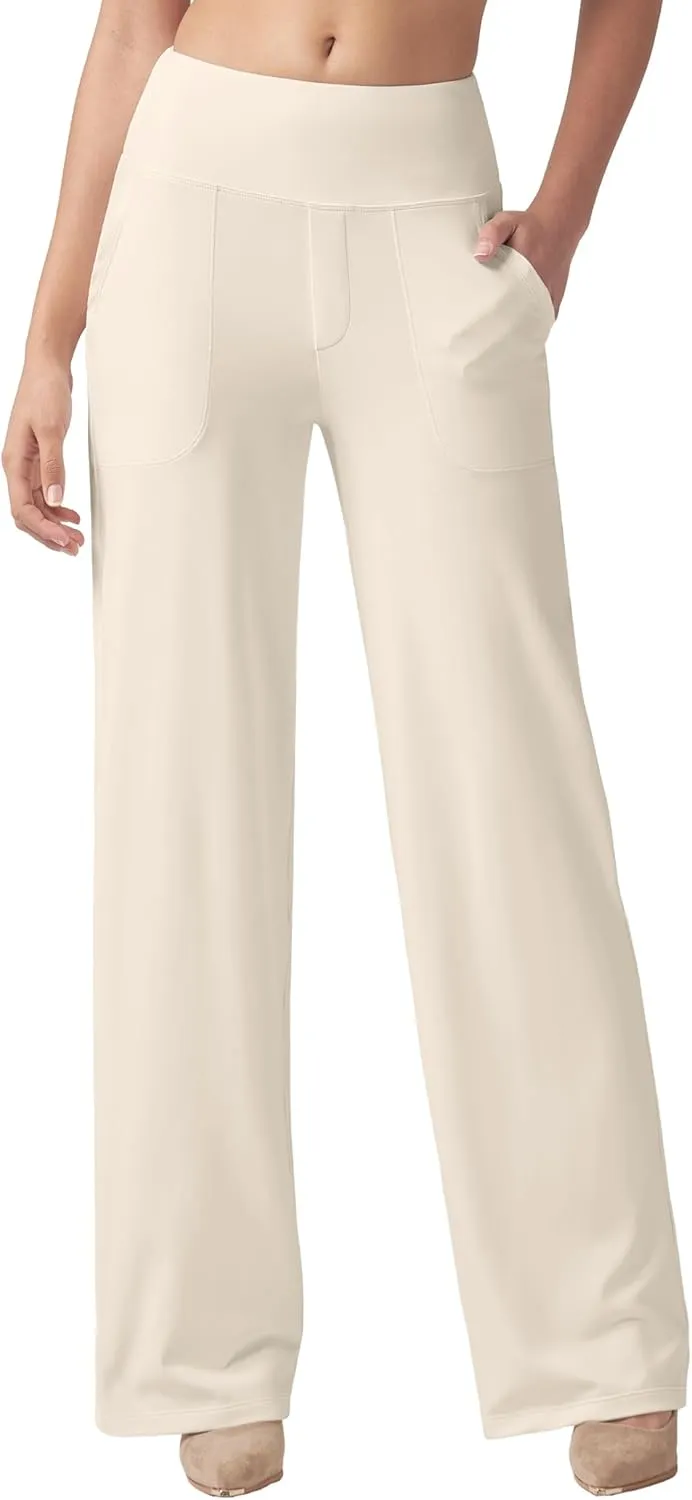 Willit Women's Yoga Pants Wide Leg Dress Work Pants Stretch Casual Pants Slacks with Pockets High Waist 28" 30" 32"