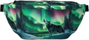 Wolves Howl In The Northern Lights Stylish Crossbody Waist Pack - Versatile And Compact Travel Pouch For Hands-Free Storage