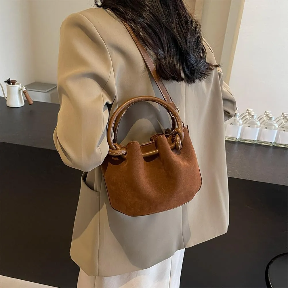 Women Crossbody Bags Shoulder Bag Solid Color PU Leather Lady Handbags Purses Fashion Versatile Bucket Bag Single Sh