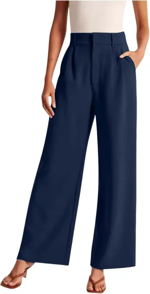 Women Linen Blend Summer Comfy Palazzo Pants Low Waist Wide Leg Loose Fit Palazzo Pants Work Business