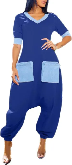 Women Overalls Jumpsuits Loose Casual Dressy Short Sleeve Baggy Harem Pants Romper Trendy Summer Outfits