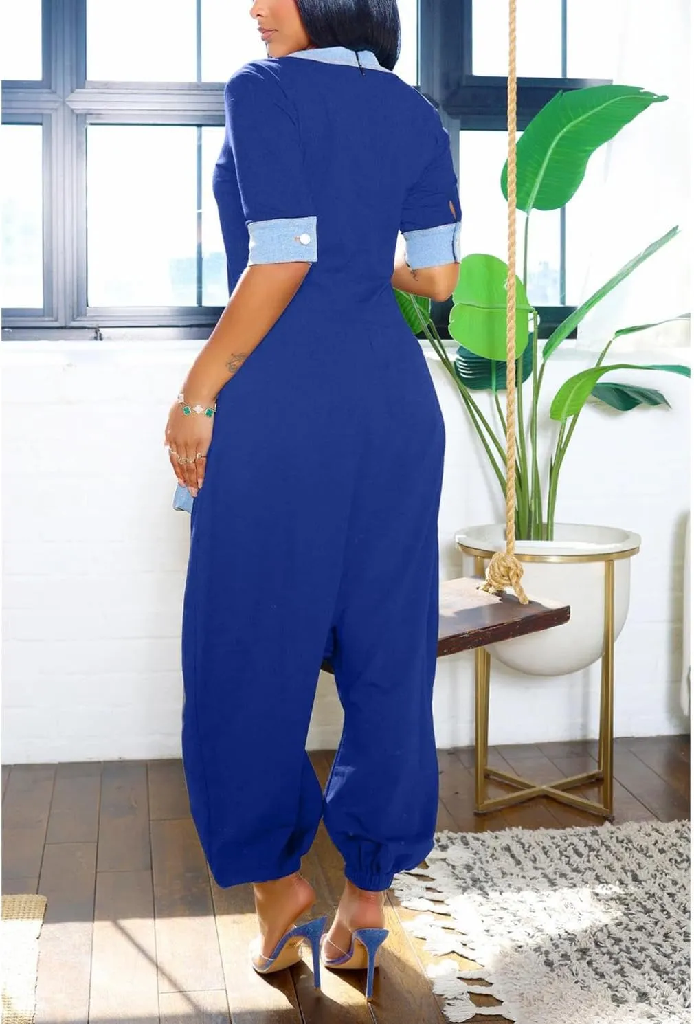 Women Overalls Jumpsuits Loose Casual Dressy Short Sleeve Baggy Harem Pants Romper Trendy Summer Outfits