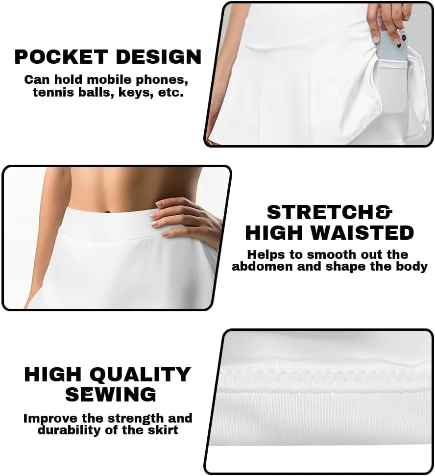 Women Tennis Golf Skirts with Pockets Shorts High Waisted Casual A-Line Athletic Skort for Running Workout XS-3XL