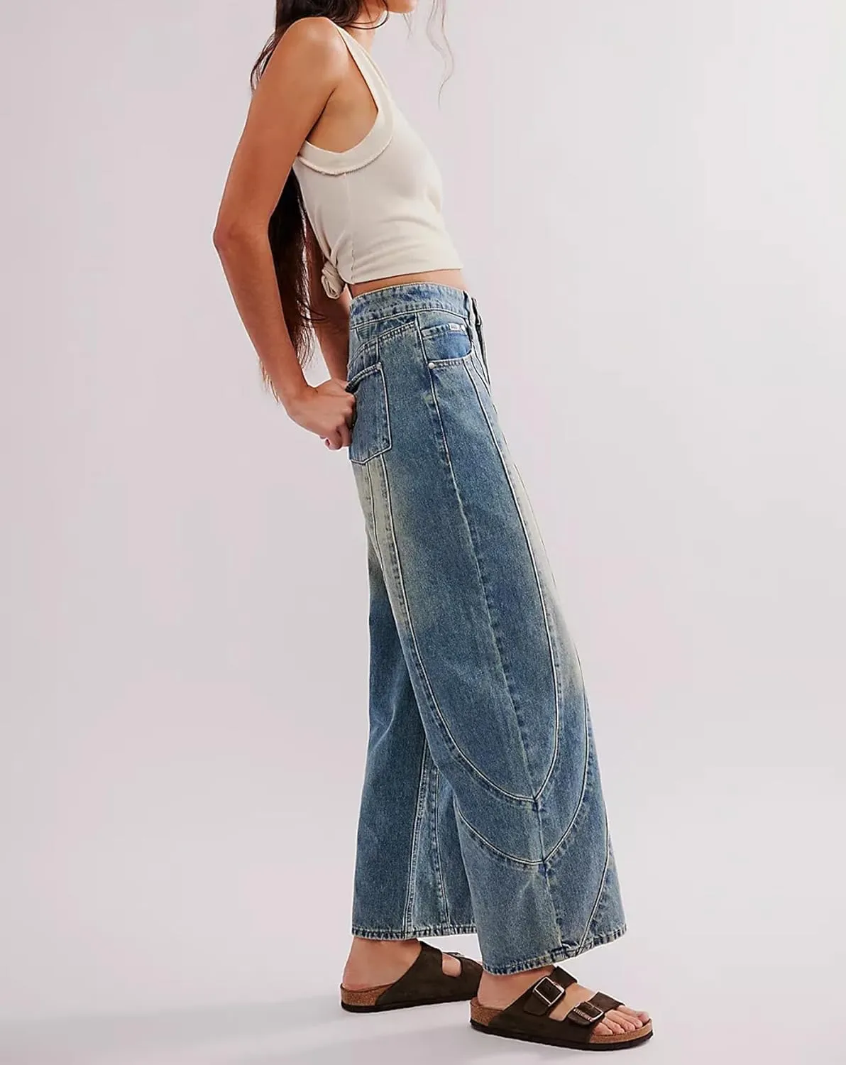 Women Wide Leg Baggy Jeans High Waisted Loose Fit Vintage Washed Boyfriend Denim Pants with Pockets