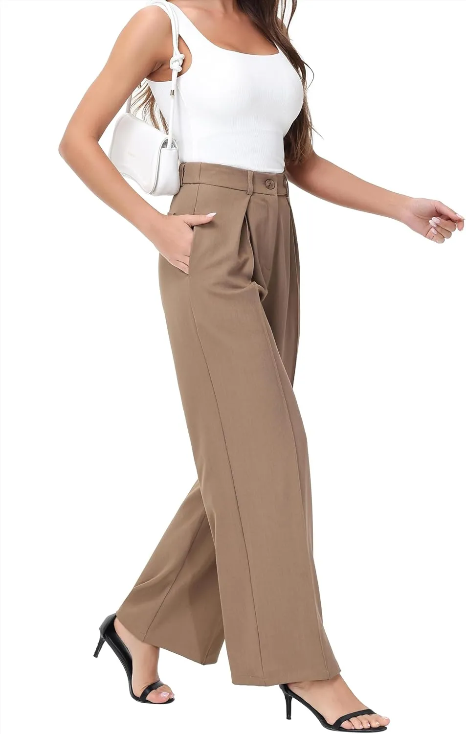 Women Wide Leg High Waisted Flowy Dress Pants Workout Casual Trousers