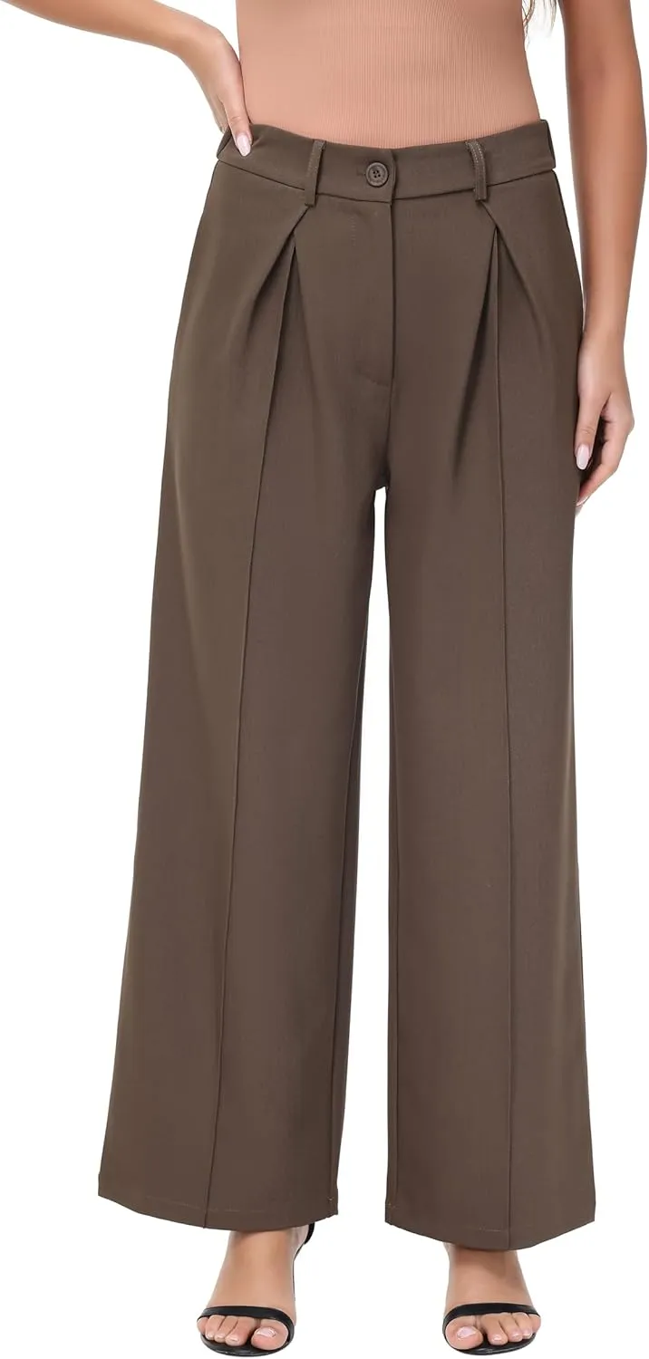 Women Wide Leg High Waisted Flowy Dress Pants Workout Casual Trousers