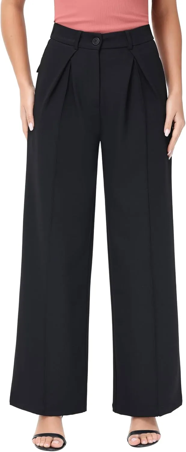 Women Wide Leg High Waisted Flowy Dress Pants Workout Casual Trousers
