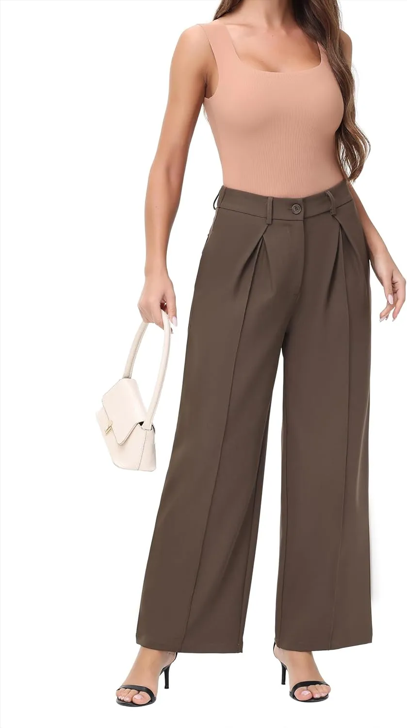 Women Wide Leg High Waisted Flowy Dress Pants Workout Casual Trousers