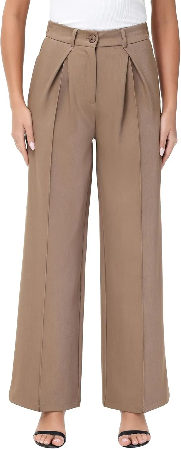 Women Wide Leg High Waisted Flowy Dress Pants Workout Casual Trousers