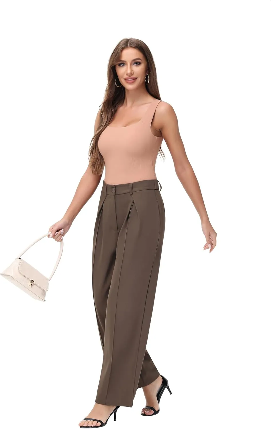 Women Wide Leg High Waisted Flowy Dress Pants Workout Casual Trousers