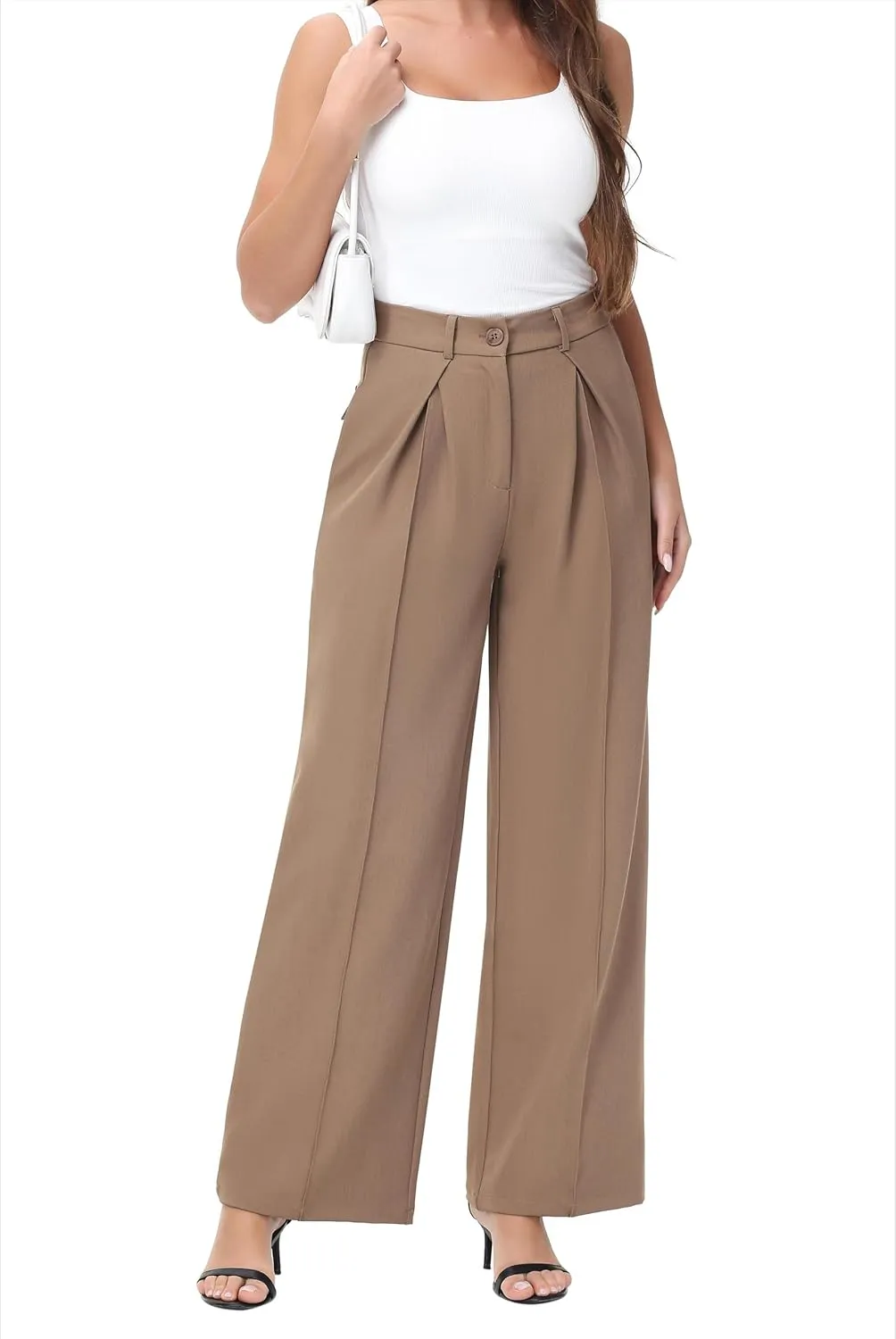 Women Wide Leg High Waisted Flowy Dress Pants Workout Casual Trousers