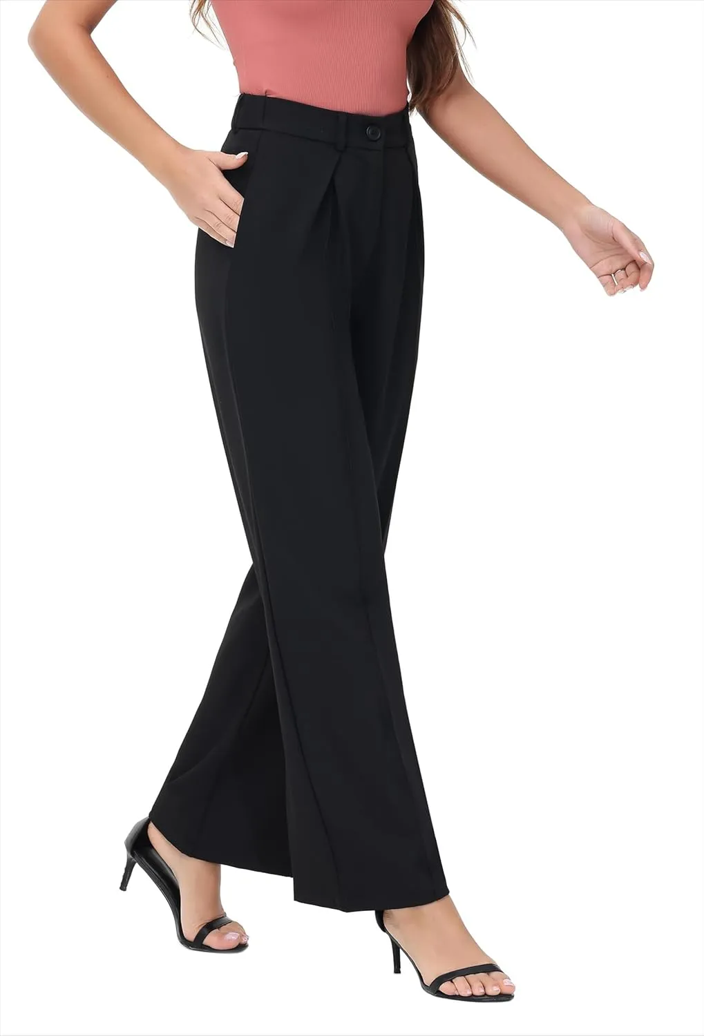 Women Wide Leg High Waisted Flowy Dress Pants Workout Casual Trousers