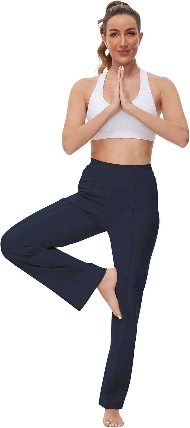 Womens 27"/29"/31" Wide Leg Pull On Loose Yoga Gym Pants, High Waist Tall, Petite, Regular Work Business Slacks